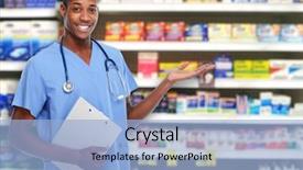  Presentation with pharmacist - Slide deck having drug diversion - african-american doctor pharmacist man background and a light blue colored foreground