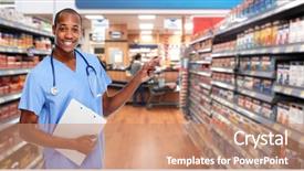  Presentation with doctor african - Colorful PPT layouts enhanced with drug diversion - african-american doctor pharmacist man backdrop and a coral colored foreground
