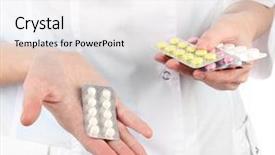  Presentation with drug - Colorful presentation enhanced with drug diversion - close-up of female doctor hand backdrop and a white colored foreground