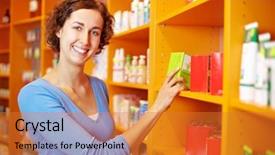  Presentation with medicine - Audience pleasing PPT theme consisting of drug diversion - customer at shelf in drugstore backdrop and a gold colored foreground