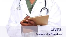  Presentation with doctor taking care of baby - Beautiful PPT theme featuring drug diversion - doctor taking notes backdrop and a sky blue colored foreground