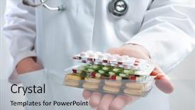  Presentation with drug - Theme consisting of drug diversion - hand of doctors holding many background and a light gray colored foreground