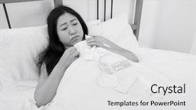  Presentation with cold coffee - Presentation featuring drug diversion - woman suffering from cold having background and a white colored foreground