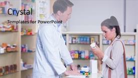  Presentation with drug interaction - Audience pleasing slides consisting of drug interaction - customer talking to a pharmacist backdrop and a lemonade colored foreground