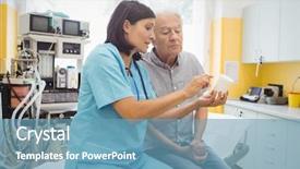  Presentation with moving patient to hospital bed - PPT theme featuring drug interaction - doctor explaining medicine to his background and a teal colored foreground