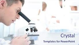  Presentation with biological disaster healthcare scientist - Audience pleasing slide set consisting of drug interaction - male research scientist looks backdrop and a sky blue colored foreground