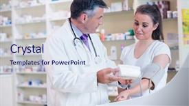  Presentation with drug pharmacy - Cool new presentation with drug interaction - pharmacist and patient speaking backdrop and a sky blue colored foreground