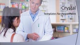  Presentation with pharmacy tutor - PPT layouts consisting of drug interaction - pharmacist and sick customer speaking background and a  colored foreground
