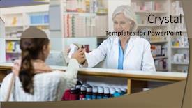  Presentation with drug pharmacy - PPT theme consisting of drug interaction - pharmacist giving medicine box background and a mint green colored foreground