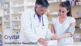  Presentation with concept high blood pressure used tablets - Slides having drug interaction - pharmacist showing blood pressure background and a sky blue colored foreground