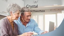  Presentation with drug interaction - Colorful presentation design enhanced with drug interaction - senior couple with pills using backdrop and a mint green colored foreground