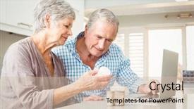  Presentation with capsules pills pill doctor prescription - Beautiful presentation theme featuring drug interaction - senior woman showing pills backdrop and a soft green colored foreground