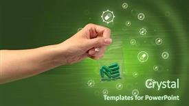  Presentation with plastic bag - PPT theme enhanced with drug marketing - hand delivers colorful pills background and a tawny brown colored foreground