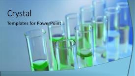  Presentation with drug test - Theme with drug molecules - green fluid in test-tubes background and a light blue colored foreground