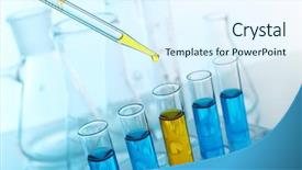  Presentation with fluid - Colorful slide deck enhanced with drug molecules - pipette adding yellow fluid backdrop and a sky blue colored foreground