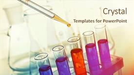  Presentation with test tubes - PPT theme enhanced with drug molecules - pipette adding yellow fluid background and a cream colored foreground