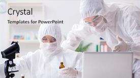  Presentation with lab - Amazing PPT theme having drug pollution - two chemists working backdrop and a  colored foreground