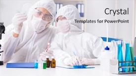  Presentation with lab on chip - PPT theme enhanced with drug pollution - two chemists working background and a  colored foreground