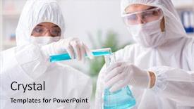  Presentation with lab - Presentation theme having drug pollution - two chemists working background and a  colored foreground