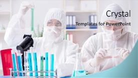  Presentation with electronic product innovation lab - Theme consisting of drug pollution - two chemists working background and a sky blue colored foreground