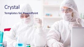  Presentation with sell lab coats - PPT layouts featuring drug pollution - two chemists working background and a sky blue colored foreground