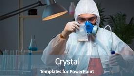  Presentation with scientist - Presentation theme enhanced with drug pollution - young make scientist working background and a teal colored foreground