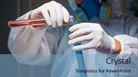  Presentation with hazardous - Beautiful presentation theme featuring drug pollution - young make scientist working backdrop and a teal colored foreground