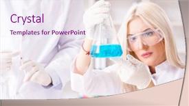  Presentation with working in a clinic - Beautiful slide deck featuring drug pollution - young woman chemist working backdrop and a  colored foreground