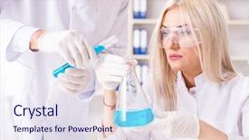 Presentation with clinic - Beautiful PPT layouts featuring drug pollution - young woman chemist working backdrop and a  colored foreground