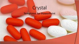  Presentation with white pills spilled from pills - PPT theme enhanced with drug precautions - multi colored pills background and a red colored foreground