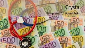  Presentation with health insurance - PPT layouts enhanced with drug precautions - stethoscope and euro banknotes photo background and a coral colored foreground