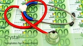  Presentation with health insurance - Slide deck with drug precautions - stethoscope and euro banknotes photo background and a mint green colored foreground