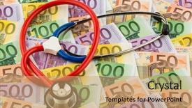  Presentation with bills - Cool new PPT theme with drug precautions - stethoscope and euro bills symbolic backdrop and a coral colored foreground