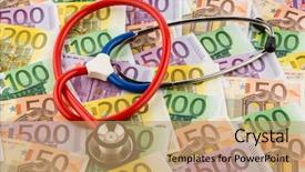 Presentation with bills - Presentation design featuring drug precautions - stethoscope and euro bills symbolic background and a coral colored foreground