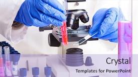  Presentation with lab test - PPT layouts having genetic manpulition - lab technician working with equipment background and a light blue colored foreground