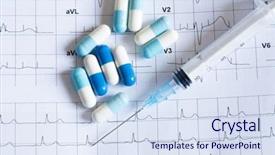  Presentation with heart rhythm - Slides having syringe and tablets background and a sky blue colored foreground