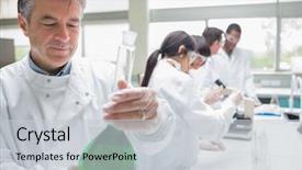  Presentation with liquid drug - Slides with drug safety - chemist viewing liquid while other background and a light gray colored foreground