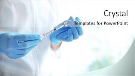  Presentation with syringe - Cool new presentation theme with drug safety - doctor hands with syringe backdrop and a white colored foreground