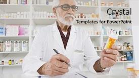  Presentation with pharmacist - Amazing presentation theme having drug safety - experienced senior pharmacist writing prescription backdrop and a soft green colored foreground