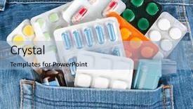  Presentation with jeans - Presentation theme enhanced with drug safety - many different colorful medicines background and a light blue colored foreground