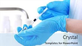  Presentation with syringe - Slide set featuring drug side effect - doctor with syringe and medicine background and a light blue colored foreground