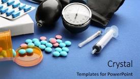  Presentation with medical pills - Beautiful PPT theme featuring drug side effect - health care concept composition backdrop and a light blue colored foreground