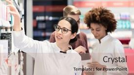  Presentation with pharmaceutical - Audience pleasing PPT theme consisting of drug side effect - portrait of a female experienced backdrop and a coral colored foreground