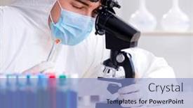  Presentation with drug synthesis - Colorful presentation theme enhanced with drug-synthesis-concept-with-chemist backdrop and a light blue colored foreground