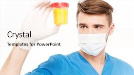  Presentation with urine - Beautiful presentation design featuring drug test - male surgeon with mask holding backdrop and a sky blue colored foreground