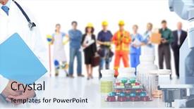  Presentation with microscope - PPT theme enhanced with drug test - microscope pills and people group background and a light blue colored foreground