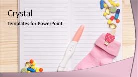  Presentation with drug - Amazing PPT theme having drug test - notepad - top view backdrop and a sky blue colored foreground