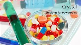  Presentation with drug test - Presentation theme with drug test - pills sterile mask ampoules background and a light blue colored foreground