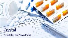  Presentation with medicines - PPT theme enhanced with drug test blank form background and a sky blue colored foreground