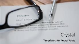  Presentation with diabetes - Colorful PPT theme enhanced with drug testing workplace - close-up of injection with diabetes backdrop and a  colored foreground